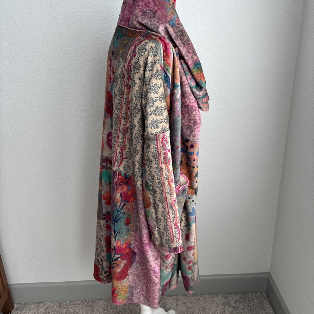Natural Life Long Cozy Patchwork Blanket Kimono Pink Trim S/M Sherpa Lined Boho - Picture 12 of 16